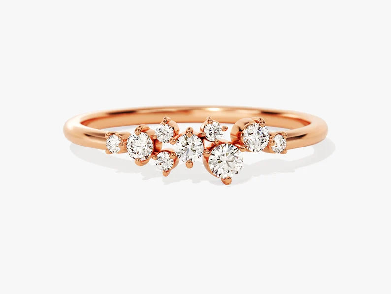 0.19ct Floating Cluster Diamond Wedding Band in 9k Gold