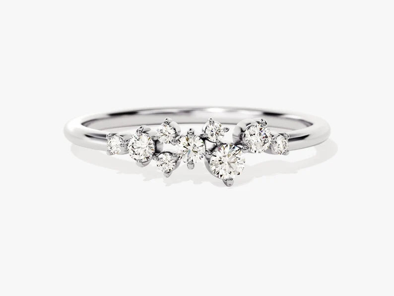 0.19ct Floating Cluster Diamond Wedding Band in 9k Gold