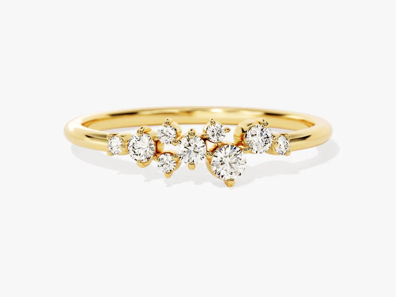 0.19ct Floating Cluster Diamond Wedding Band in 9k Gold