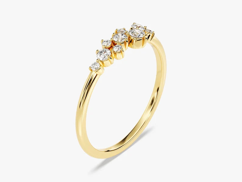 0.19ct Floating Cluster Diamond Wedding Band in 9k Gold
