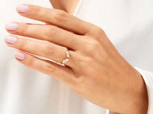 0.32ct Marquise and Round Open Wedding Band in 9k Gold