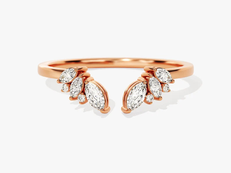 0.32ct Marquise and Round Open Wedding Band in 9k Gold