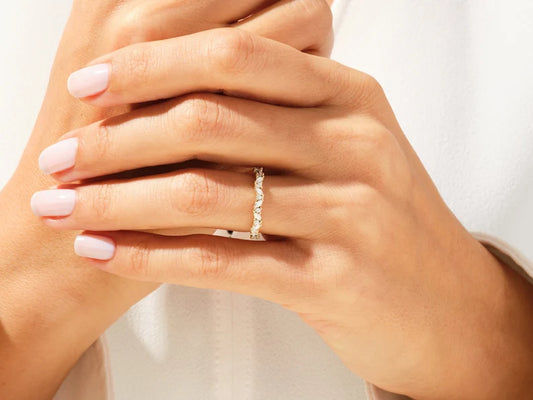 0.33ct Marquise and Round Wedding Band in 9k Gold