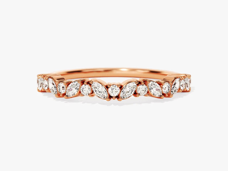 0.33ct Marquise and Round Wedding Band in 9k Gold