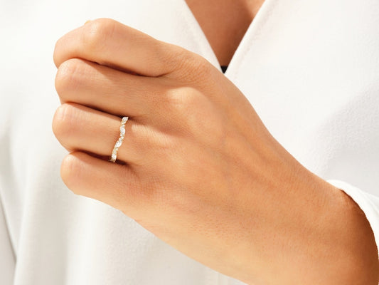 0.56ct Marquise & Round Diamond Wedding Band in 9k Gold