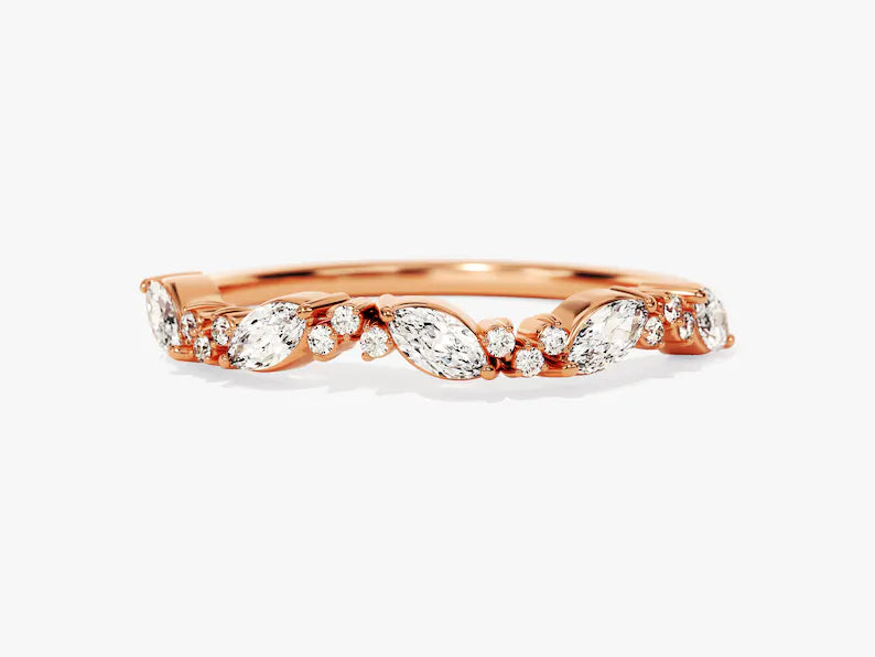 0.56ct Marquise & Round Diamond Wedding Band in 9k Gold