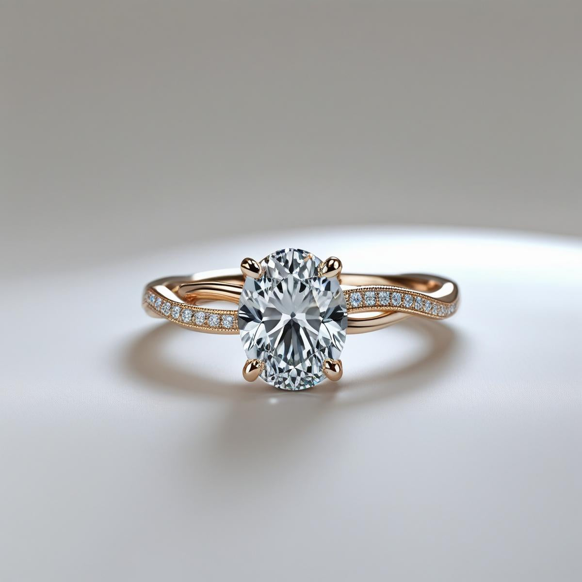 Oval Natural or Lab-Grown Diamond Twist Accent Engagement Ring