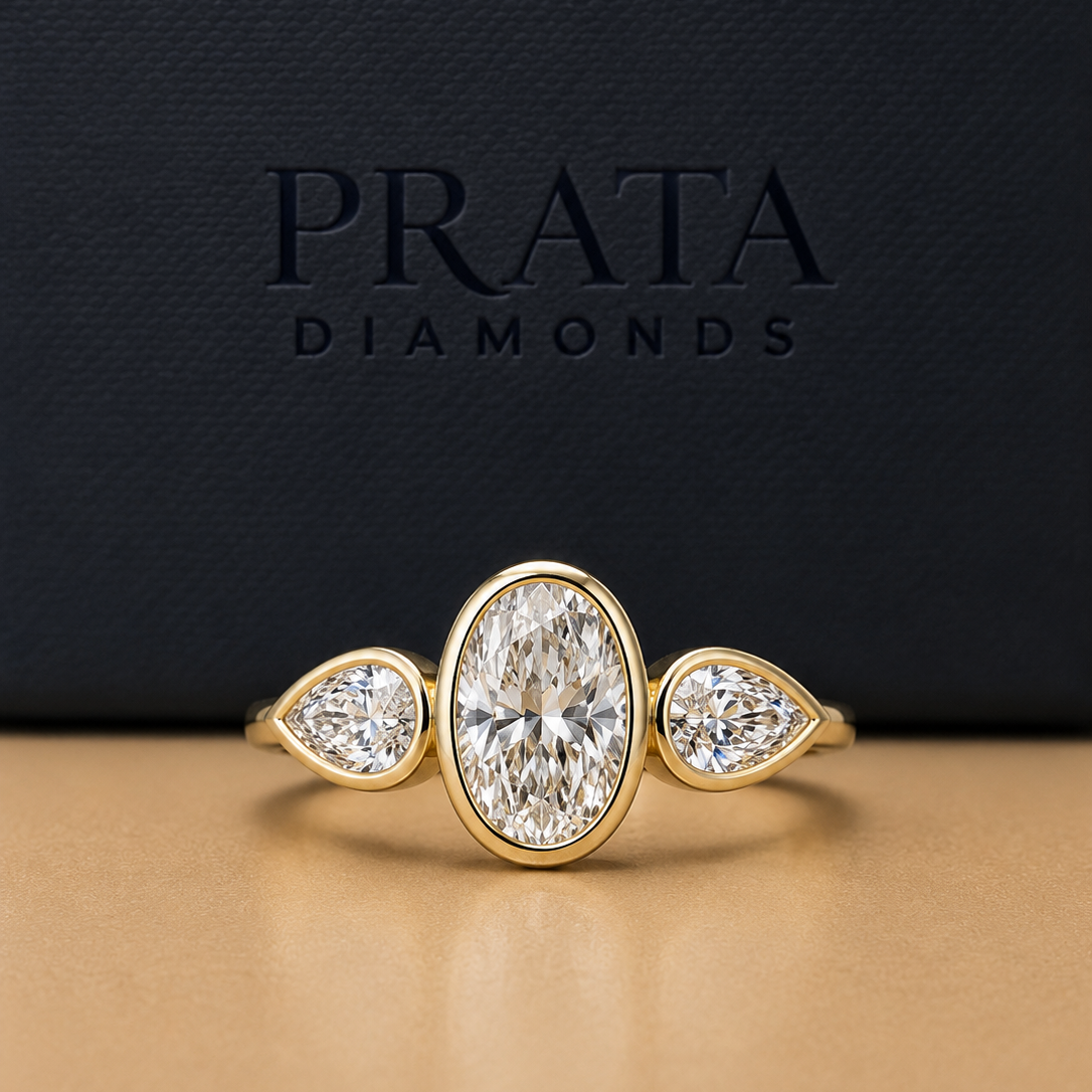 Pear Diamond Bezel Trilogy Engagement Ring