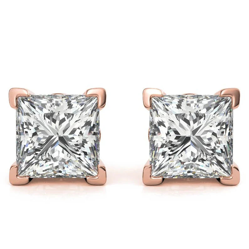 0.80ct Princess Solitaire Diamond Earrings in 9k Gold - GIA Certified