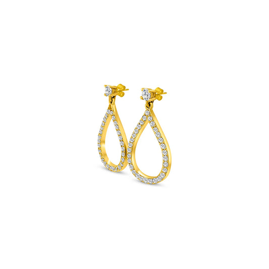 1.45ct Round Brilliant Diamond Teardrop Earrings in 18k Yellow Gold