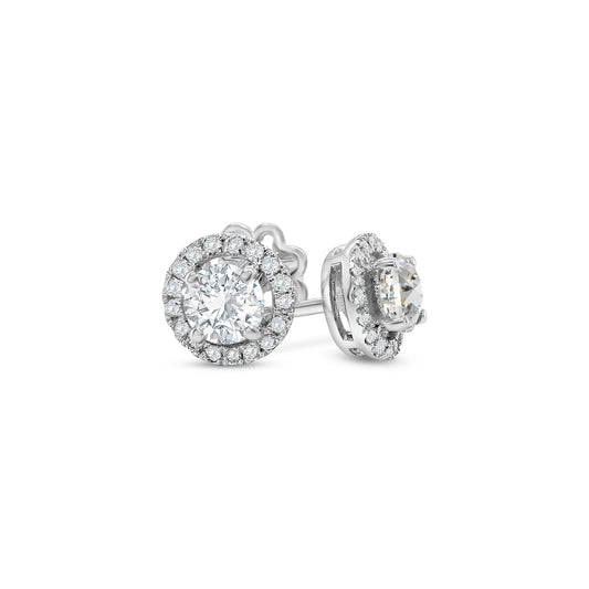 0.94ct Round Brilliant Diamond Halo Earrings Set in 18k White Gold