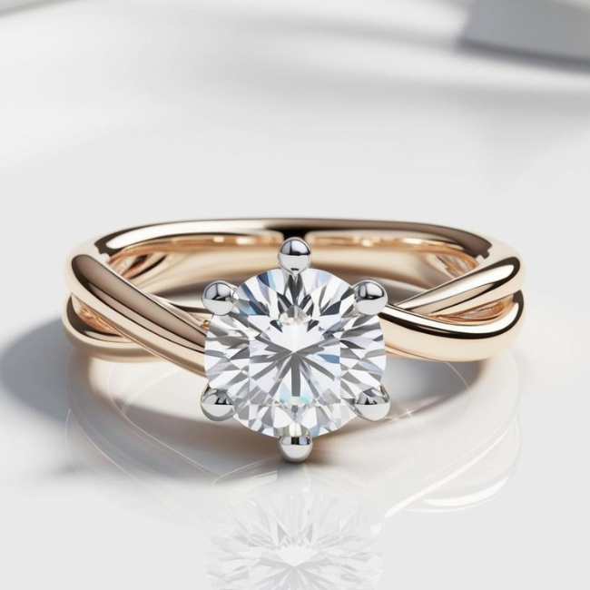 0.90ct Round Brilliant Solitaire Natural or Lab-Grown Diamond Twist Modern Ring in 9k Gold