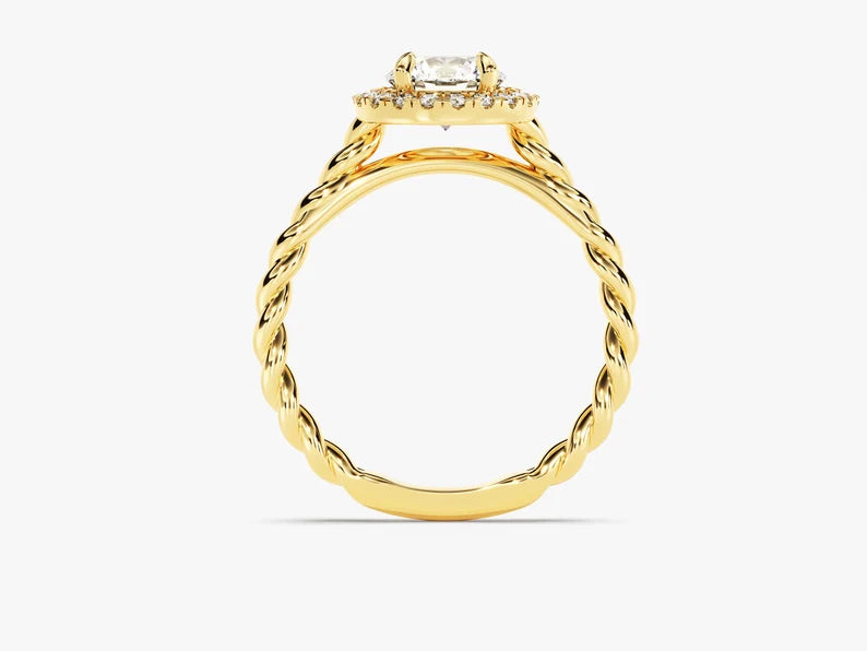 Round Twist Halo Diamond Engagement Ring - GRA Certified
