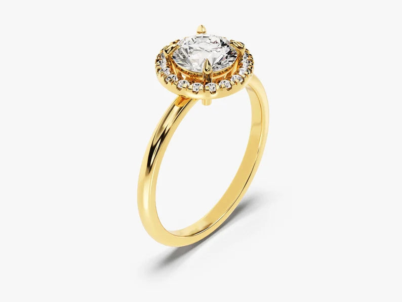 Classic Round Halo Diamond Engagement Ring - GRA Certified