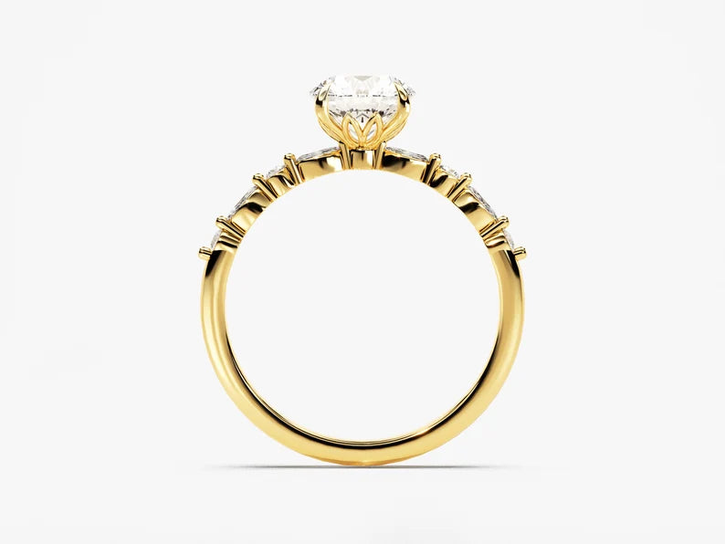 Classic Round Brilliant Cut Moissanite Accent Engagement Ring - GRA Certified