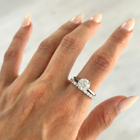 Round Brilliant Cut Lab-Grown Diamond Engagement Ring Bridal Set in Platinum IGI Certified Custom-Made