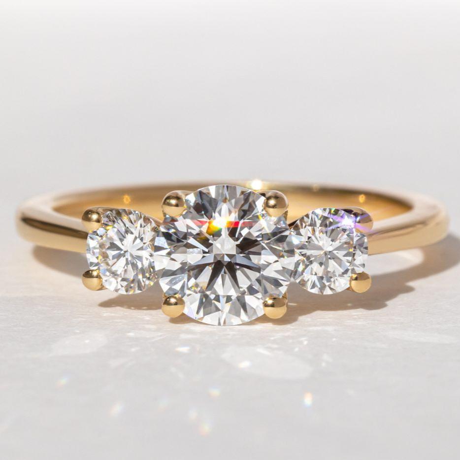 1.30ct Round Brilliant Cut Natural Diamond Trilogy Ring in 9k Gold – GIA Certified