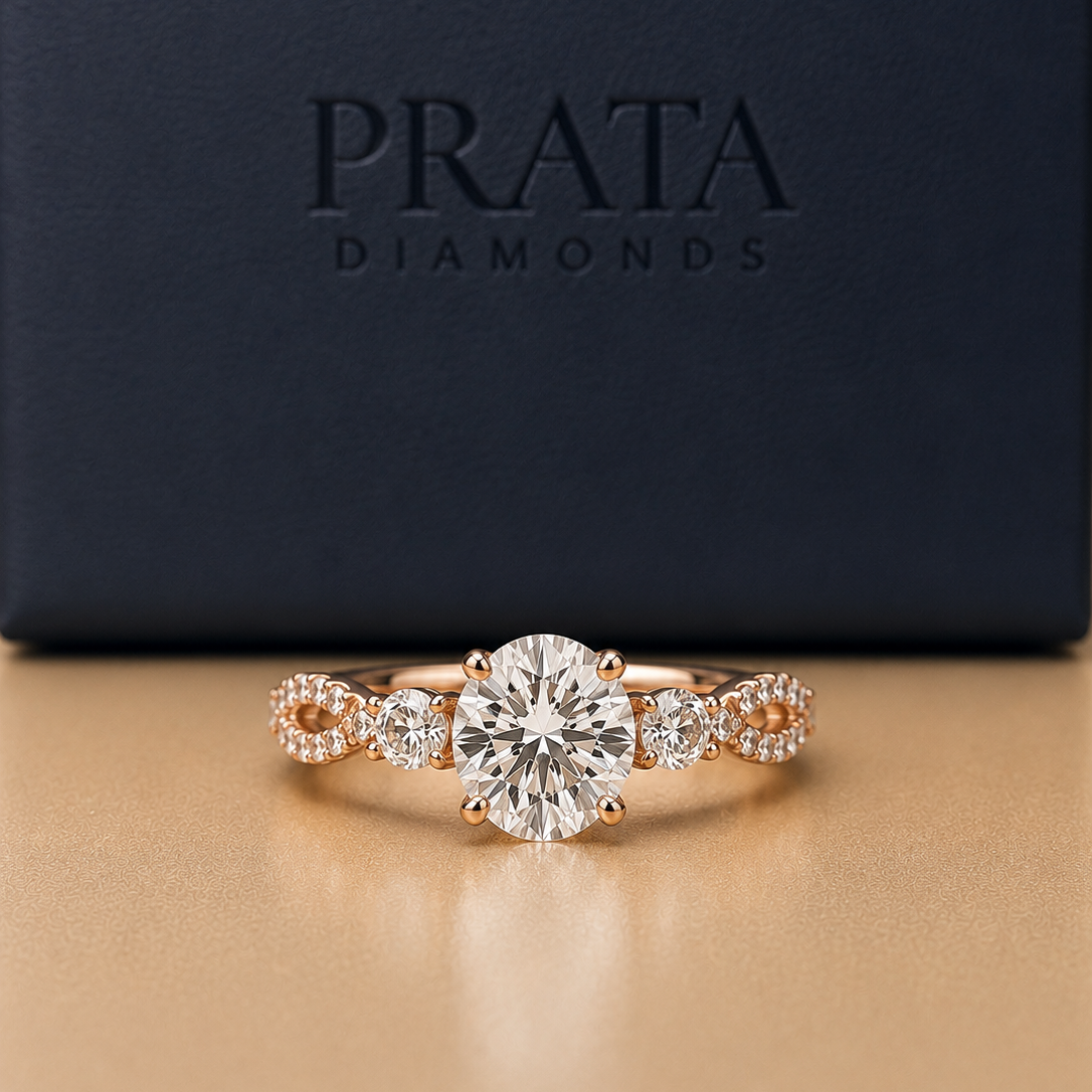 Round Brilliant Diamond Twist Pavé Trilogy Ring