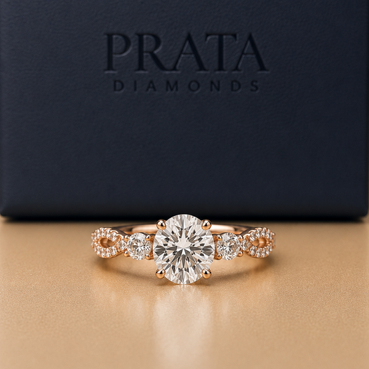 Round Brilliant Diamond Twist Pavé Trilogy Ring