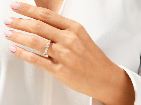 0.70ct Round Seven-Stone Trellis Half-Eternity Wedding Band in 9k Gold