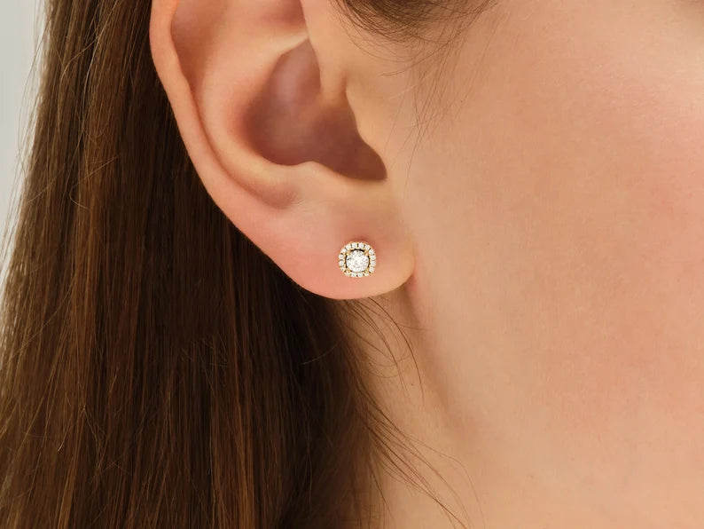 0.66ct Round Halo Stud Diamond Earrings in 9k Gold
