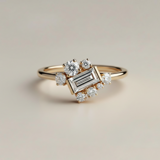 The Baguette Diamond Cluster Pinky Ring