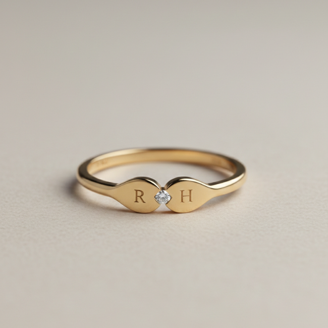 The Duo Initial Diamond Pinky Ring