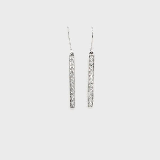 0.99ct Dangling Bar Drop Earrings Set in 18k White Gold