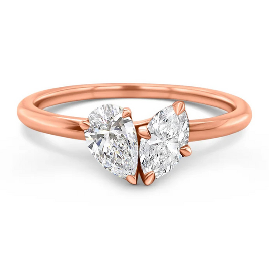 0.49ct Pear & Marquise Toi-Et-Moi Diamond Ring in 18k Rose Gold - GIA Certified
