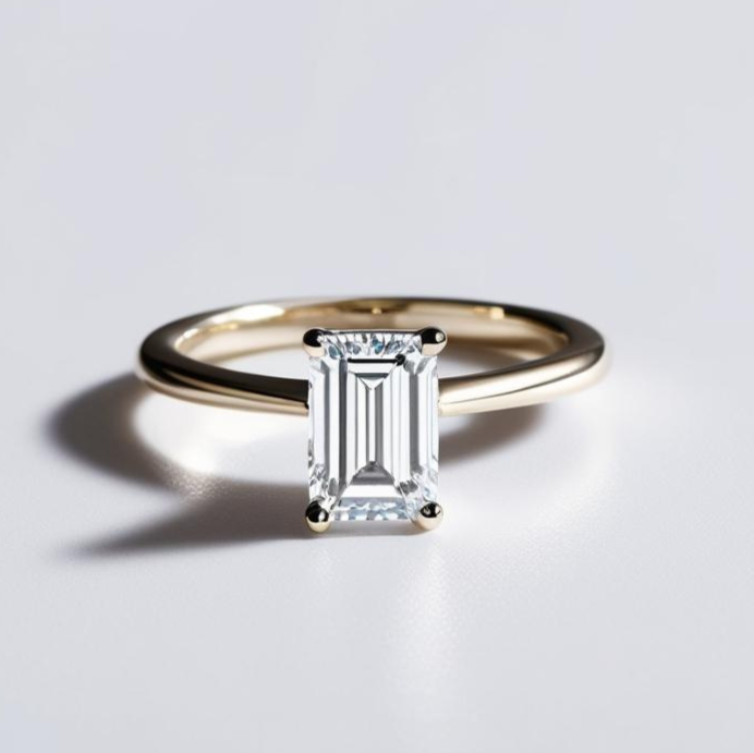 0.50ct Emerald Solitaire Diamond Engagement Ring in 9k Gold - GIA_Certified