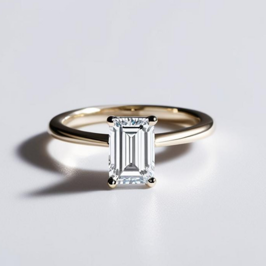 0.50ct Emerald Solitaire Diamond Engagement Ring in 9k Gold - GIA_Certified