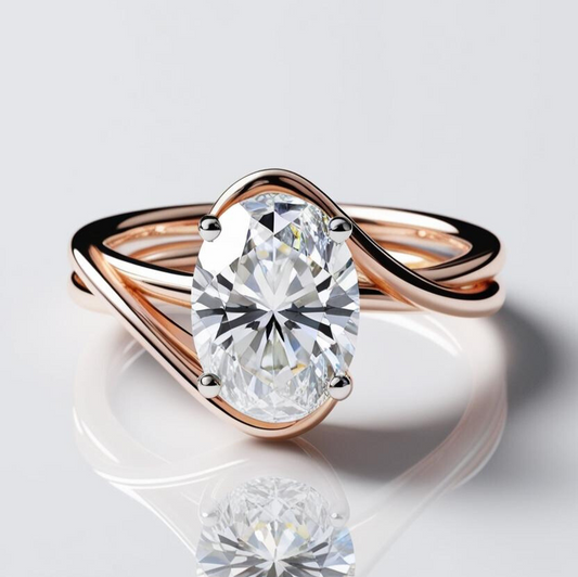 0.59ct Oval Twist Solitaire Diamond Engagement Ring in 9k Gold - GIA Certified