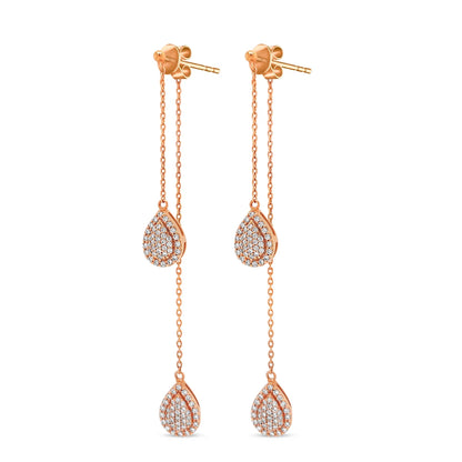 0.67ct Pear Shape Illusion Drop Diamond Earrings Set in 18k Rose Gold