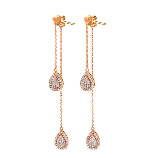 0.67ct Pear Shape Illusion Drop Diamond Earrings Set in 18k Rose Gold