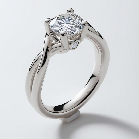 0.67ct Round Brilliant Solitaire Twist Diamond Engagement Ring in 9k Gold - GIA Certified
