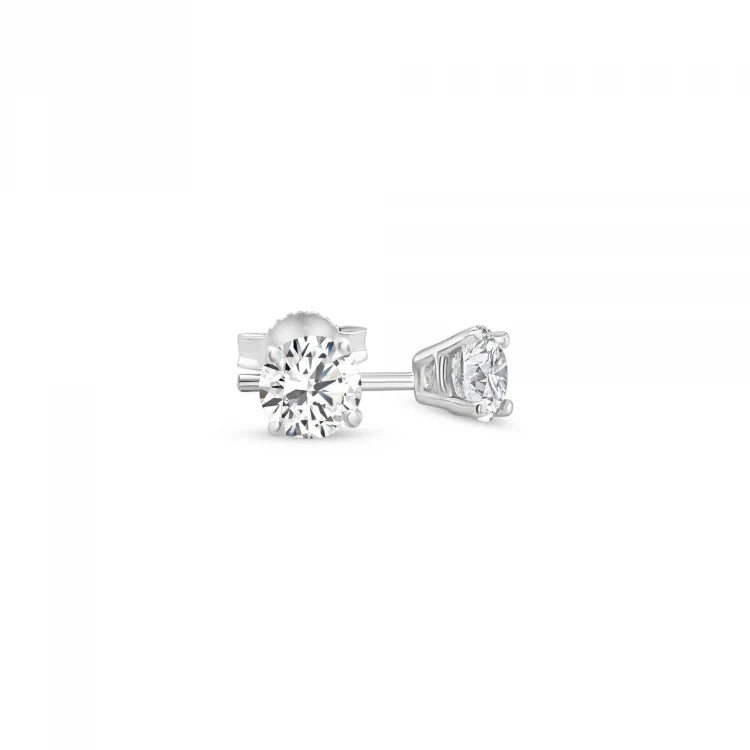 0.80ct 4-Claw Round Natural Diamond Studs Set in 18k White Gold