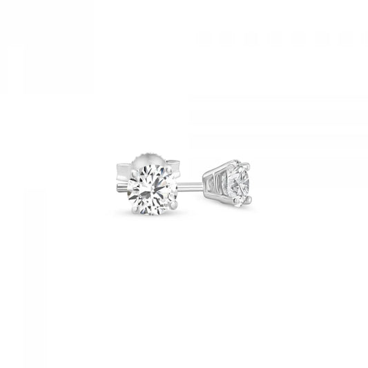 0.80ct 4-Claw Round Natural Diamond Studs Set in 18k White Gold