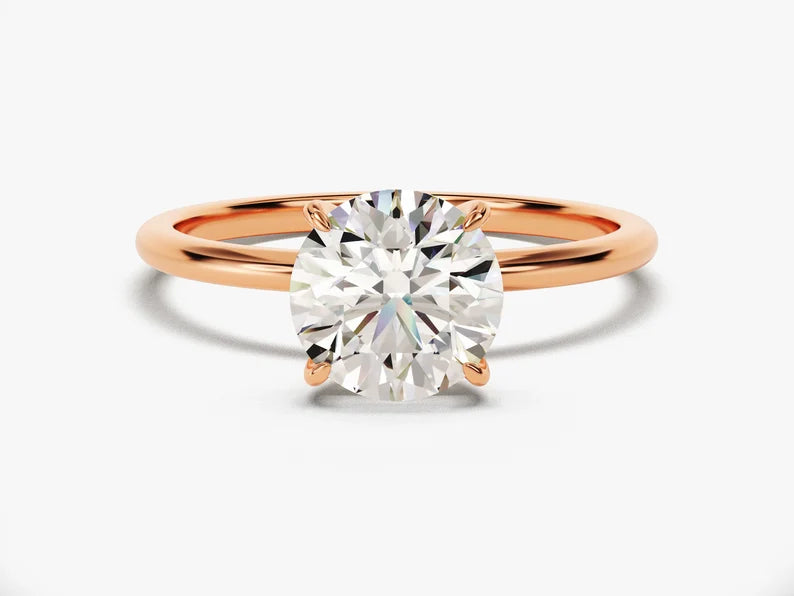 Classic Round Brilliant Cut Moissanite 4-Claw Solitaire Ring - GRA Certified