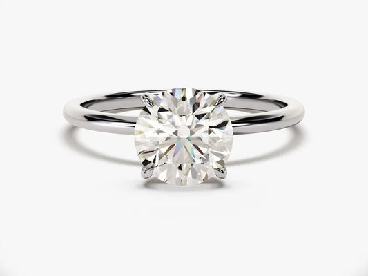 Classic Round Brilliant Cut Moissanite 4-Claw Solitaire Ring - GRA Certified