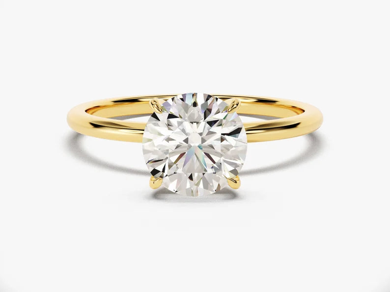 Classic Round Brilliant Cut Moissanite 4-Claw Solitaire Ring - GRA Certified