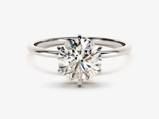 Classic Round Brilliant Cut Moissanite 6-Claw Solitaire Ring - GRA Certified