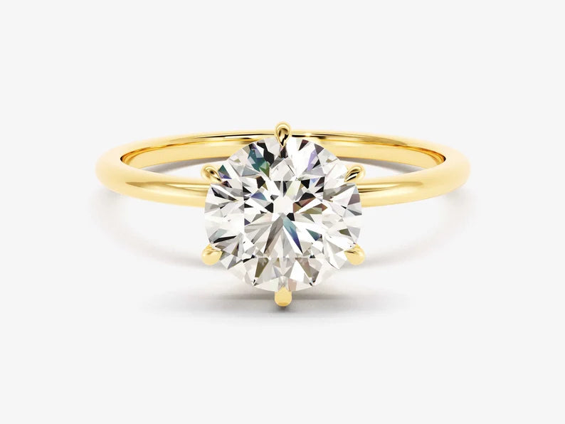 Classic Round Brilliant Cut Moissanite 6-Claw Solitaire Ring - GRA Certified