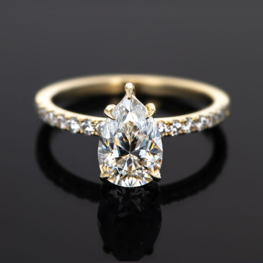 1.18ct Pear & Round Accent Diamond Ring in 9k Yellow Gold - GIA Certified