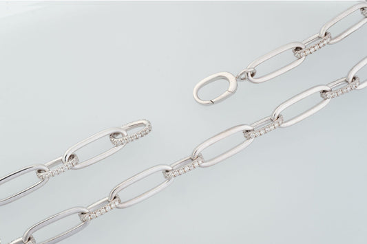1.44ct Paperclip Natural Diamond Bracelet in 18k White Gold - 20cm