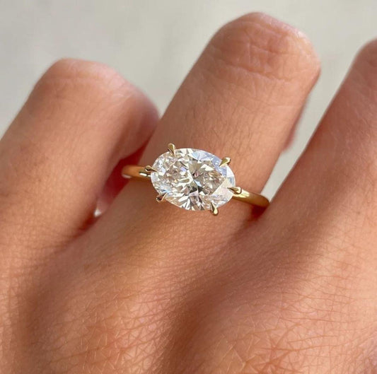 1.58ct Oval Cut East-West Lab-Grown Diamond Solitaire Engagement Ring in 9k Gold IGI Certified Custom-Made
