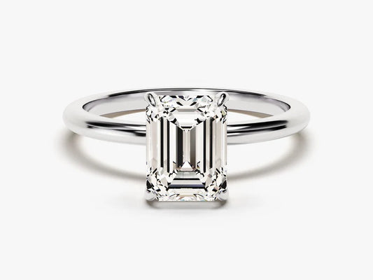 Classic Emerald Cut Moissanite 4-Claw Solitaire Ring - GRA Certified