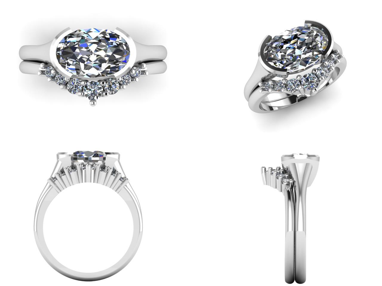 1.72ct Oval Cut Lab-Grown Diamond Bezel Engagement Ring Set in 9k Gold – IGI Certified CAD Design
