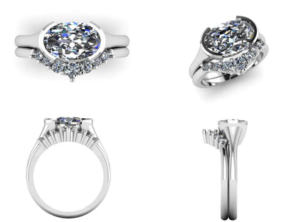 1.72ct Oval Cut Lab-Grown Diamond Bezel Engagement Ring Set in 9k Gold – IGI Certified CAD Design