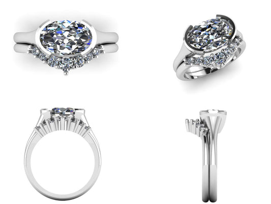 1.72ct Oval Cut Lab-Grown Diamond Bezel Engagement Ring Set in 9k Gold – IGI Certified CAD Design