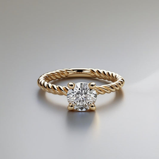 Rope Shank Round Brilliant Natural or Lab-Grown Diamond Solitaire Engagement Ring